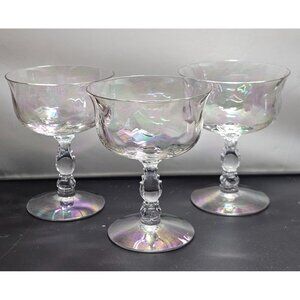 4 Fostoria Coral Pearl Low Coupe 4.5" champagne sherbet cocktail Iridescent  Cry